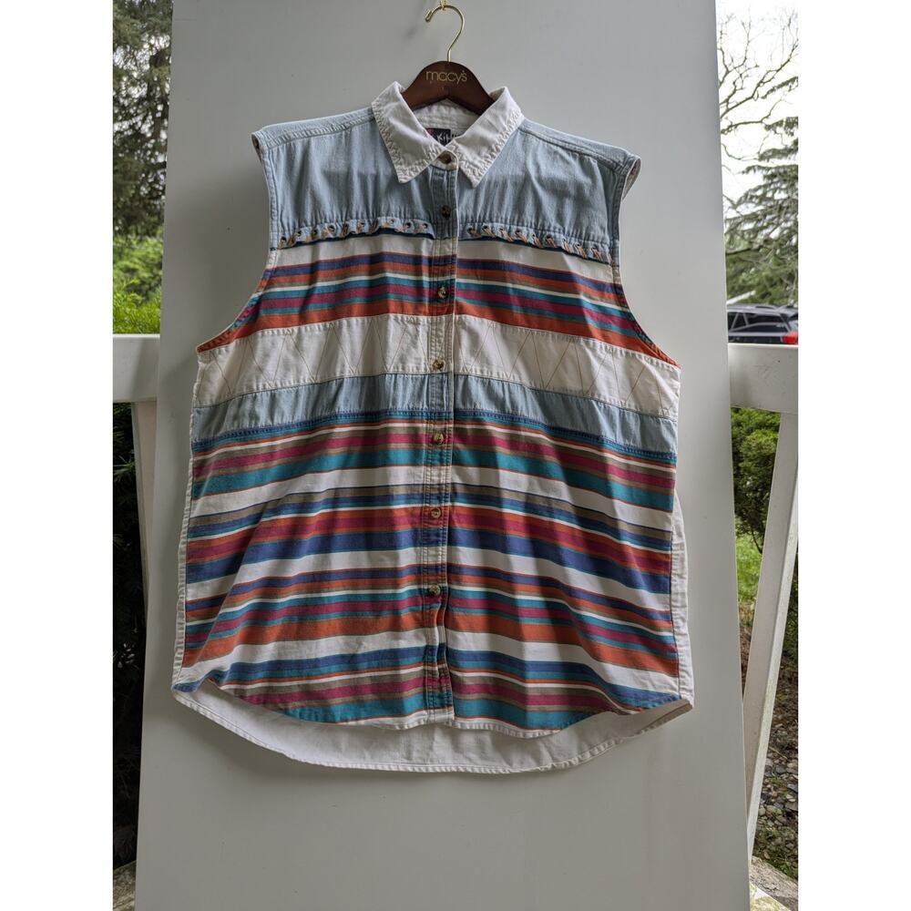 Vintage 90s Kikomo Womens Sleeveless Southwestern Shirt Button Down 24 W‎
